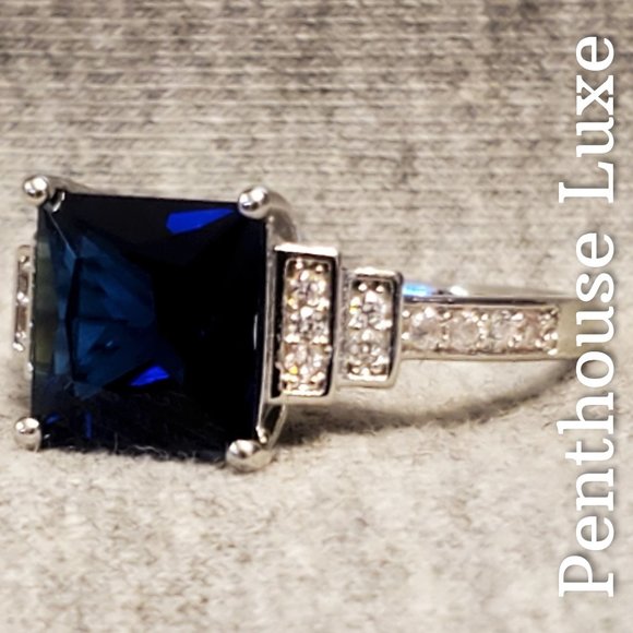 Blue Sapphire Micro Paved Silver Ring (Size:6) 💙 - Picture 2 of 6